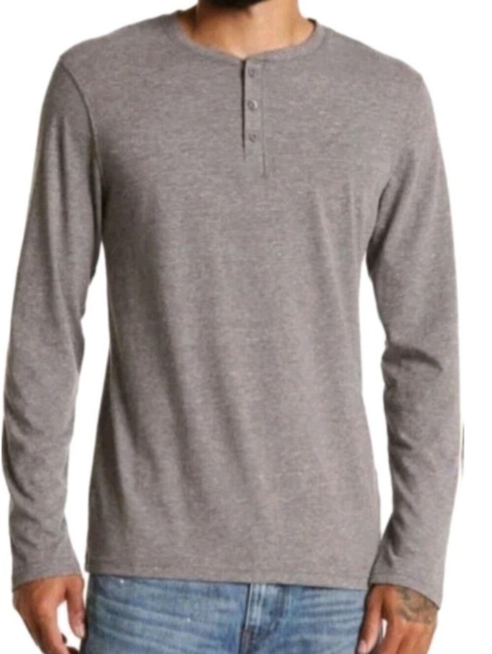 Abound Men's Size XL Gray Heathered Long Sleeve Henley Top